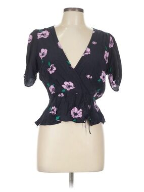 Astr Black Wrap Top with Pink Floral Print - Size L
